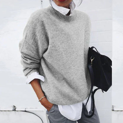 Women's Oversized Casual Knit Pullover Sweater, Modern Stand Collar, Everyday Relaxed Fit