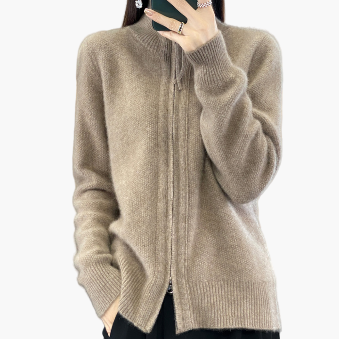 Women's Classic Zip-Up Knit Cardigan – Everyday Versatile Sweater for Office & Casual Wear