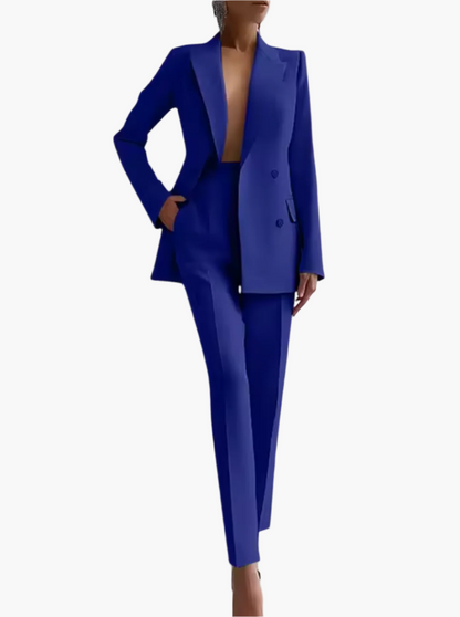 Women's Elegant Double-Breasted Blazer Suit Set for Business and Formal Wear