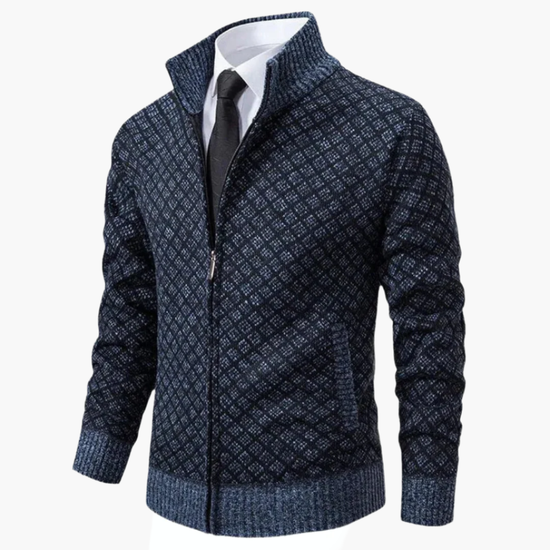Men's Elegant Knitted Zip-Up Cardigan Jacket for Business and Casual