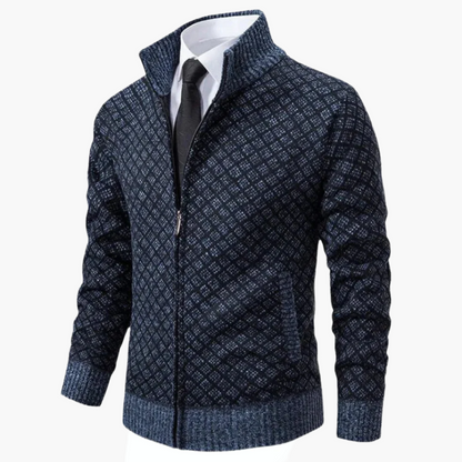 Men's Elegant Knitted Zip-Up Cardigan Jacket for Business and Casual