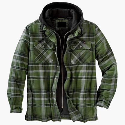 Men's Outdoor Hooded Lumberjack Style Quilted Jacket – Classic Plaid, Warm and Versatile