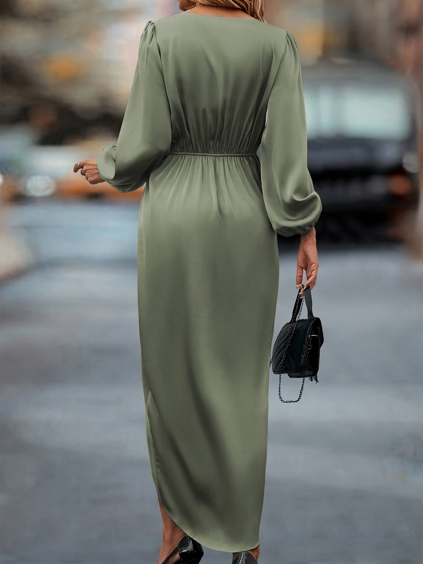 Women's Elegant Wrap Midi Dress for Formal Occasions and Parties