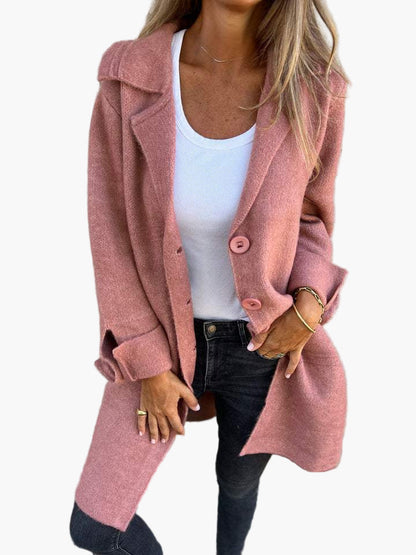 Women's Casual Long Lapel Coat with Turn-Up Sleeves – Trendy Everyday Outerwear
