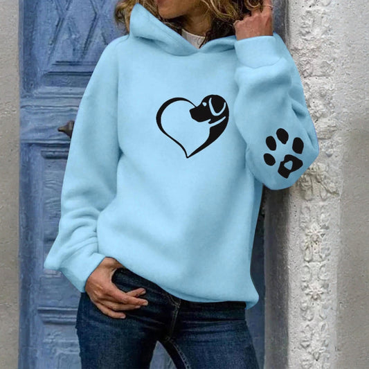 Women's Dog Lover Hoodie with Heart and Paw Print – Casual Pullover for Animal Lovers