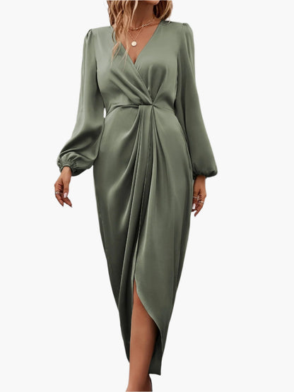 Women's Elegant Wrap Midi Dress for Formal Occasions and Parties