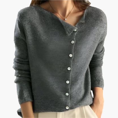 Women's Modern Asymmetric Button Cardigan – Elegant Versatile Knitwear for Office and Casual