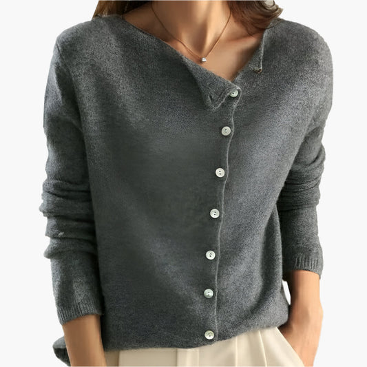 Women's Modern Asymmetric Button Cardigan – Elegant Versatile Knitwear for Office and Casual