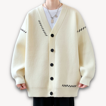 Men's Classic Button-Up Cardigan with Modern Accent Stitching – Versatile Everyday Style