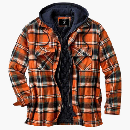 Men's Outdoor Hooded Lumberjack Style Quilted Jacket – Classic Plaid, Warm and Versatile