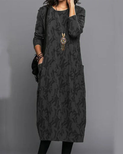 Women's Casual Long Sleeve Relaxed Fit Everyday Dress with Pockets
