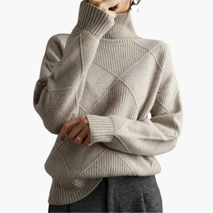 Women's Diamond Pattern Knit Sweater Casual Pullover for Everyday Style