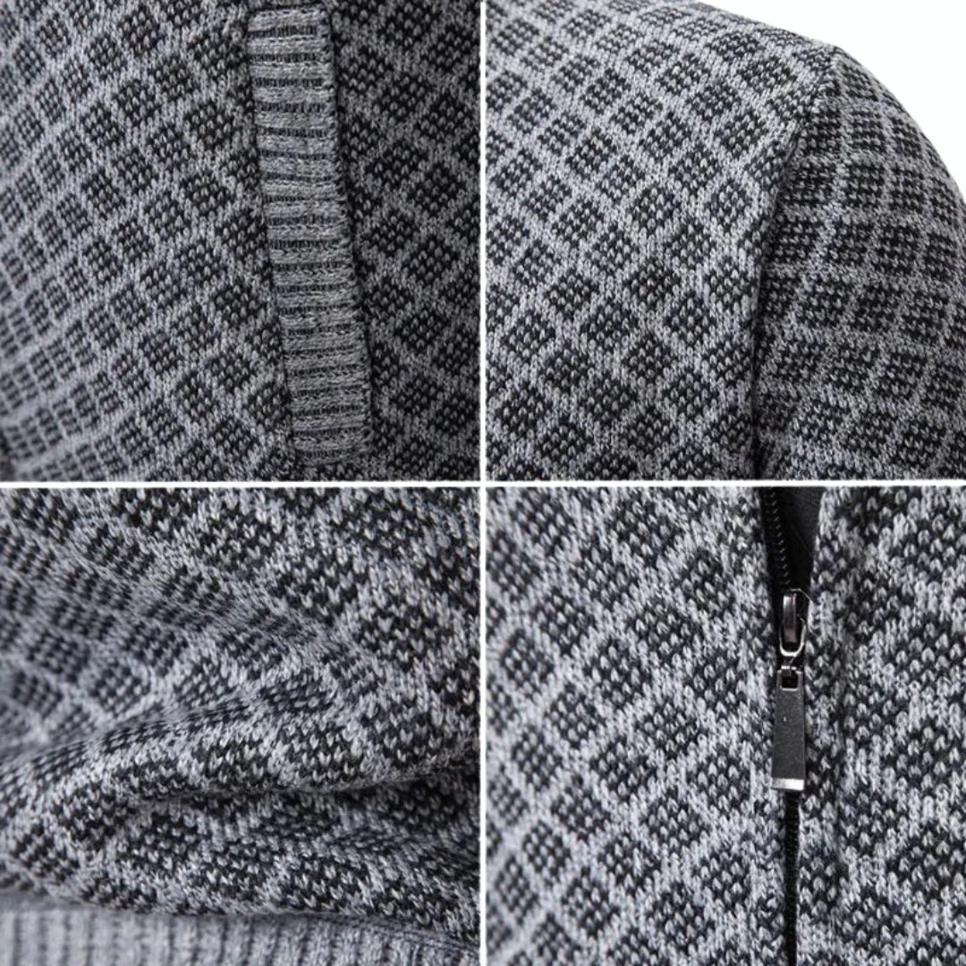 Men's Elegant Knitted Zip-Up Cardigan Jacket for Business and Casual