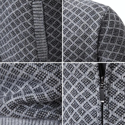 Men's Elegant Knitted Zip-Up Cardigan Jacket for Business and Casual