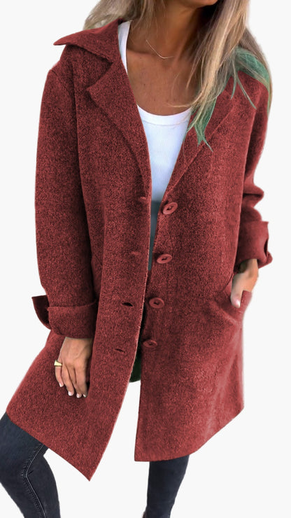 Women's Casual Long Lapel Coat with Turn-Up Sleeves – Trendy Everyday Outerwear