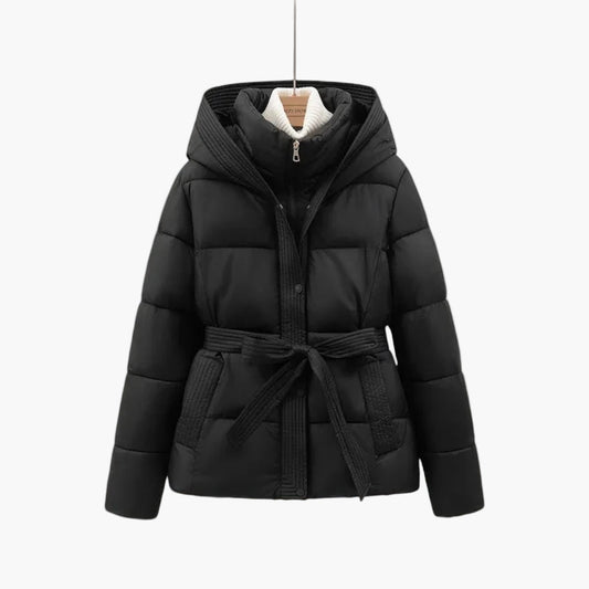 Women's Winter Puffer Jacket with Belt – Stylish Hooded Quilted Coat for Cold Weather