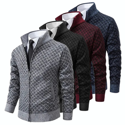 Men's Elegant Knitted Zip-Up Cardigan Jacket for Business and Casual
