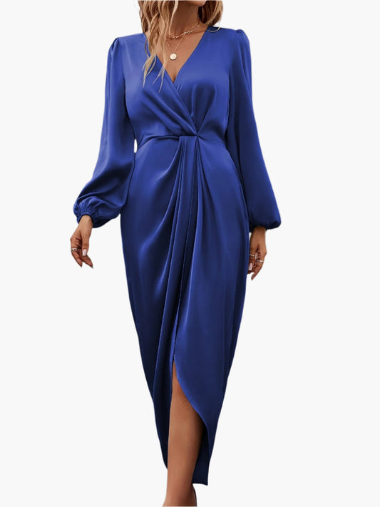 Women's Elegant Wrap Midi Dress for Formal Occasions and Parties