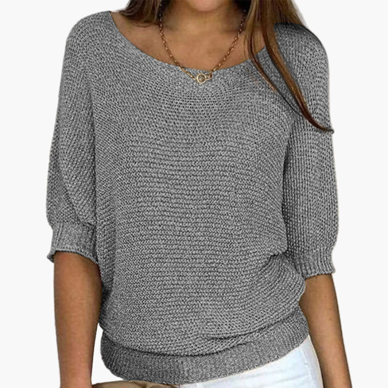 Women's Relaxed Fit 3/4 Sleeve Knit Pullover – Casual Everyday Sweater Top