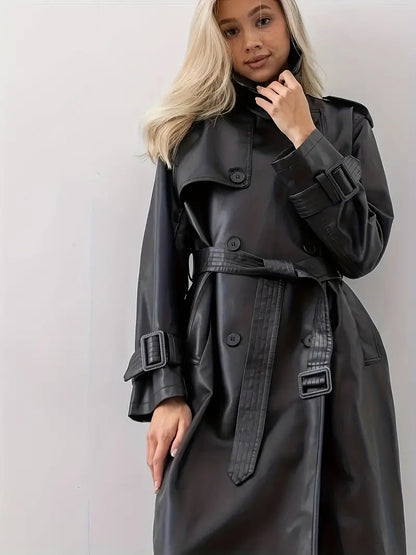 Women's Classic Long Trench Coat – Elegant Double-Breasted Belted Overcoat for Everyday, Office, and Evening Wear