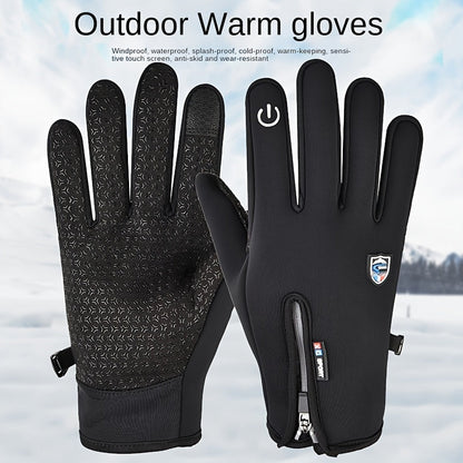 Men's Outdoor Winter Thermal Gloves with Touchscreen and Zipper – Sporty Cold Weather Accessory