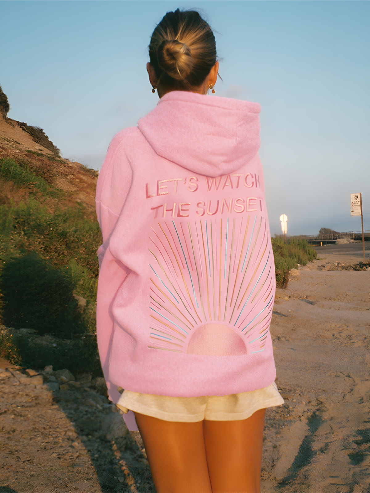 Women's Oversized Hoodie with Sunset Print and Slogan – Casual Relaxed Fit Pullover