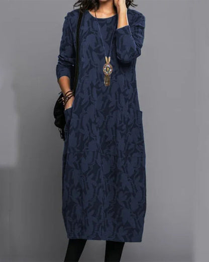 Women's Casual Long Sleeve Relaxed Fit Everyday Dress with Pockets