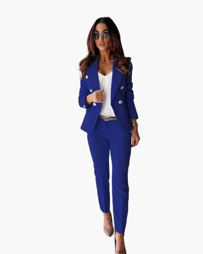 Women's Double-Breasted Business Suit Set – Modern Slim Fit Blazer & Pants for Office and Events