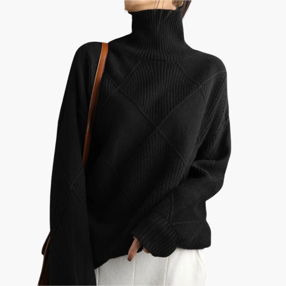 Women's Diamond Pattern Knit Sweater Casual Pullover for Everyday Style