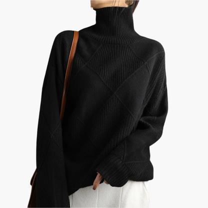 Women's Diamond Pattern Knit Sweater Casual Pullover for Everyday Style
