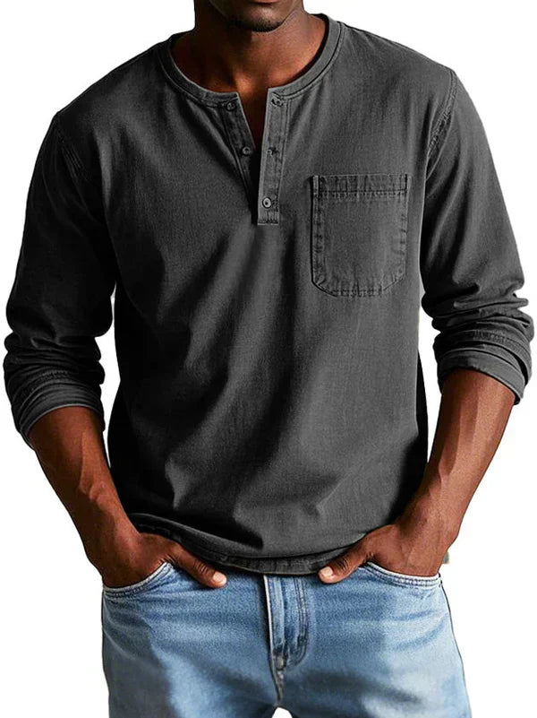 Men's Classic Long Sleeve Henley Shirt – Modern Button Placket & Chest Pocket, Casual Everyday Style