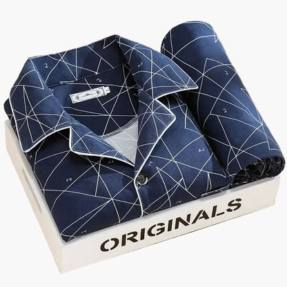 Men's Classic Wheat Print Pajama Set, Long Sleeve Loungewear, Stylish Sleepwear for Home Comfort