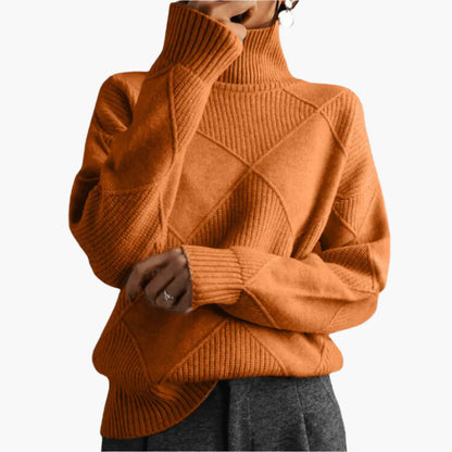 Women's Modern Diamond Pattern Turtleneck Knit Sweater - Trendy Casual Pullover