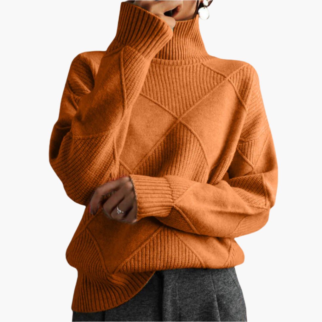Women's Diamond Pattern Knit Sweater Casual Pullover for Everyday Style