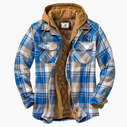 Men's Outdoor Hooded Lumberjack Style Quilted Jacket – Classic Plaid, Warm and Versatile