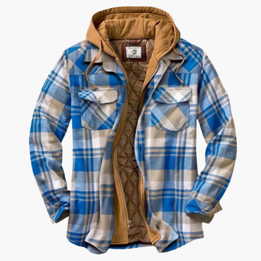 Men's Outdoor Hooded Lumberjack Style Quilted Jacket – Classic Plaid, Warm and Versatile