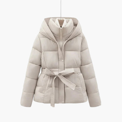 Women's Winter Puffer Jacket with Belt – Stylish Hooded Quilted Coat for Cold Weather