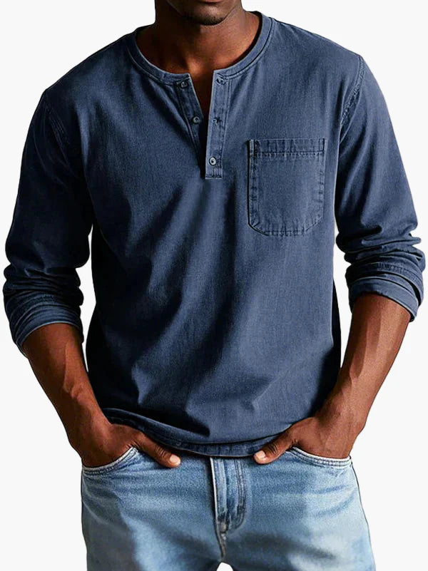 Men's Classic Long Sleeve Henley Shirt – Modern Button Placket & Chest Pocket, Casual Everyday Style