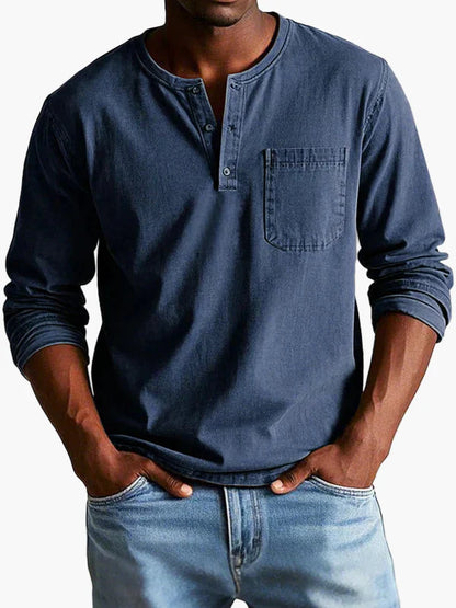 Men's Classic Long Sleeve Henley Shirt – Modern Button Placket & Chest Pocket, Casual Everyday Style