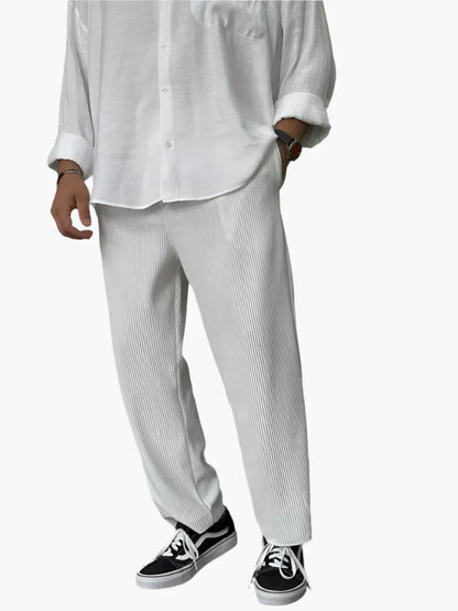 Men's Modern Pleated Relaxed Fit Trousers – Versatile Everyday Comfort Pants