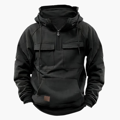 Men's Outdoor Tactical Hoodie with Zipper and Utility Pockets – Winter Pullover for Everyday and Outdoor Activities