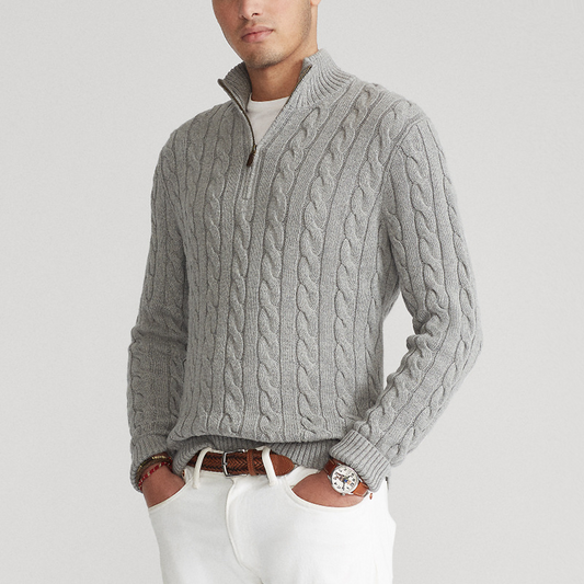 Men's Classic Cable Knit Quarter Zip Sweater – Old Money Style