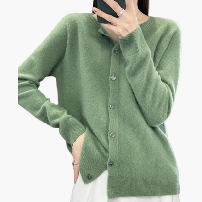 Women's Classic Button-Up Cardigan Sweater with Crew Neck – Elegant Everyday Layer for Work and Casual