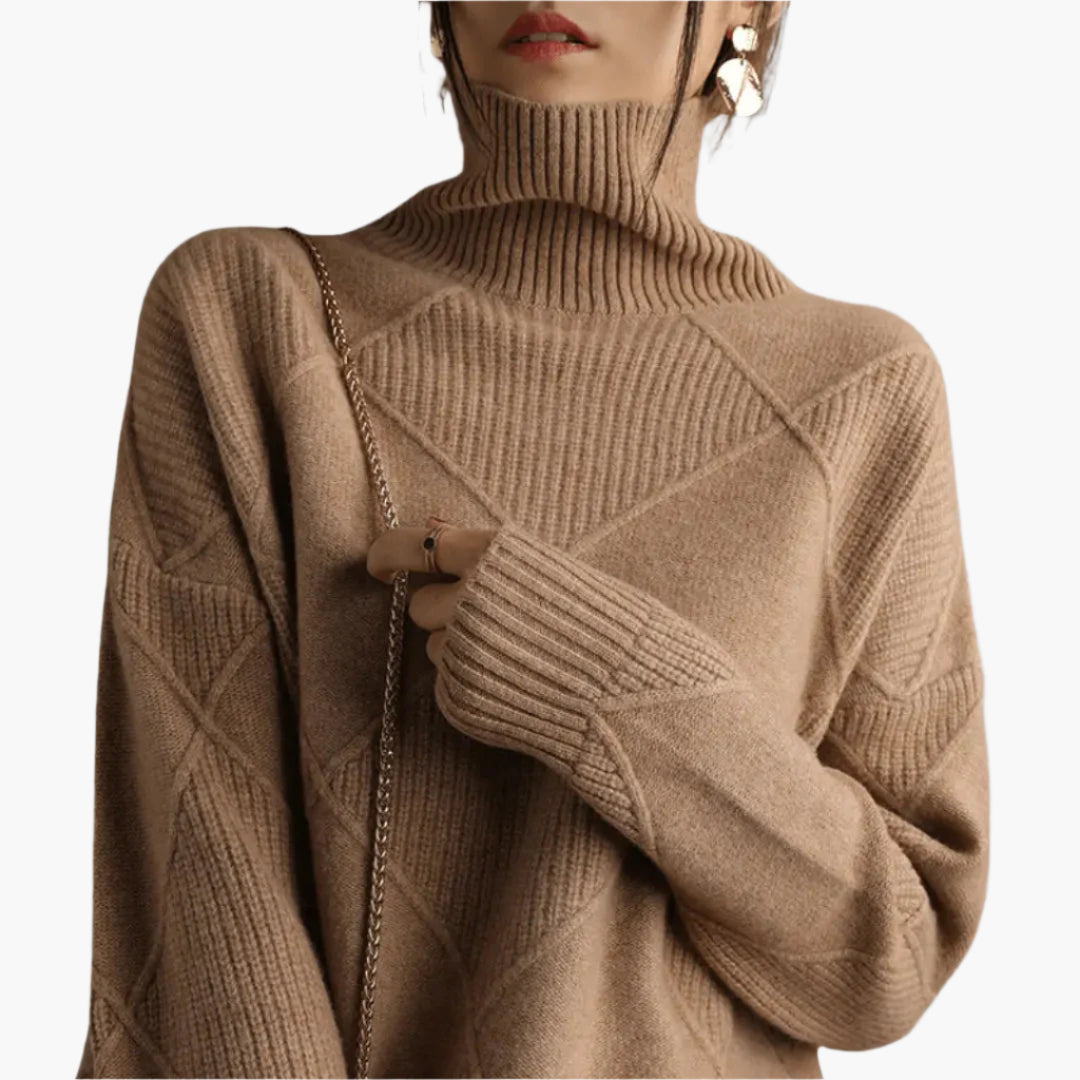 Women's Modern Diamond Pattern Turtleneck Knit Sweater - Trendy Casual Pullover