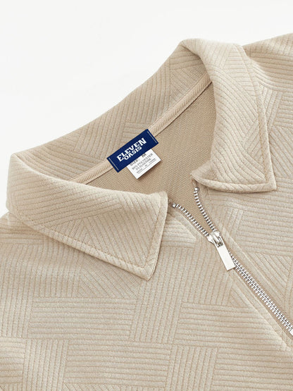 Men's Half-Zip Pullover Sweater with Patterned Texture, Smart-Casual Style