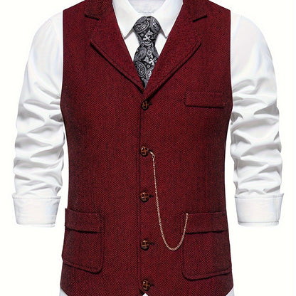 Men's Vintage Herringbone Suit Vest – Classic Formal Business Waistcoat