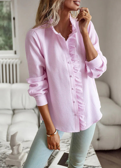 Women's Ruffle Button-Down Blouse Elegant Casual Office Style