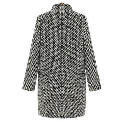Women's Classic Houndstooth Blazer Coat – Elegant Longline Jacket for Office & Everyday Style
