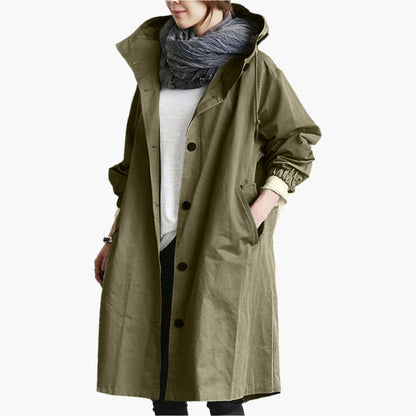 Women's Long Hooded Raincoat Versatile Outdoor Fashion Trench