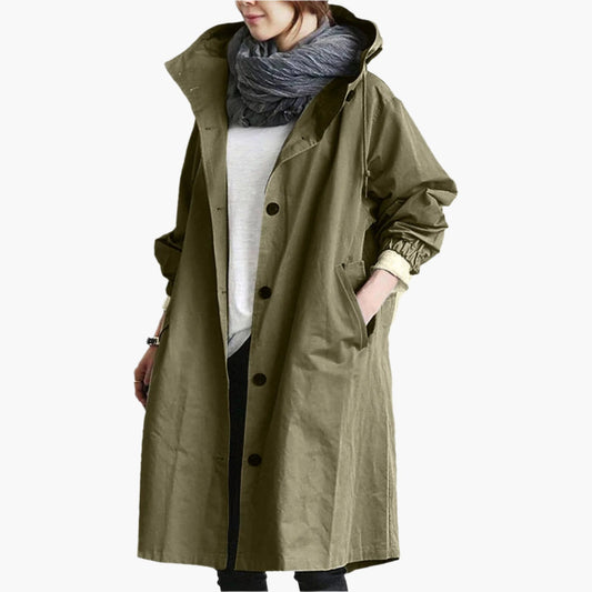 Women's Long Hooded Raincoat Versatile Outdoor Fashion Trench